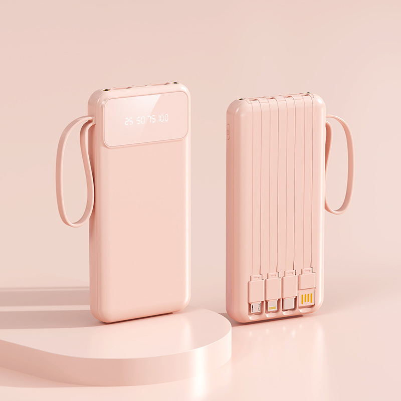 3c certified large capacity with 4-wire power bank 20000 ma fast charge digital display ultra-thin gift mobile power supply Item Picture