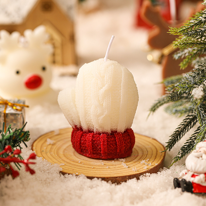 cute christmas knitting wool gloves aromatherapy candle christmas eve christmas festival gift decoration simulation photo gift full figure