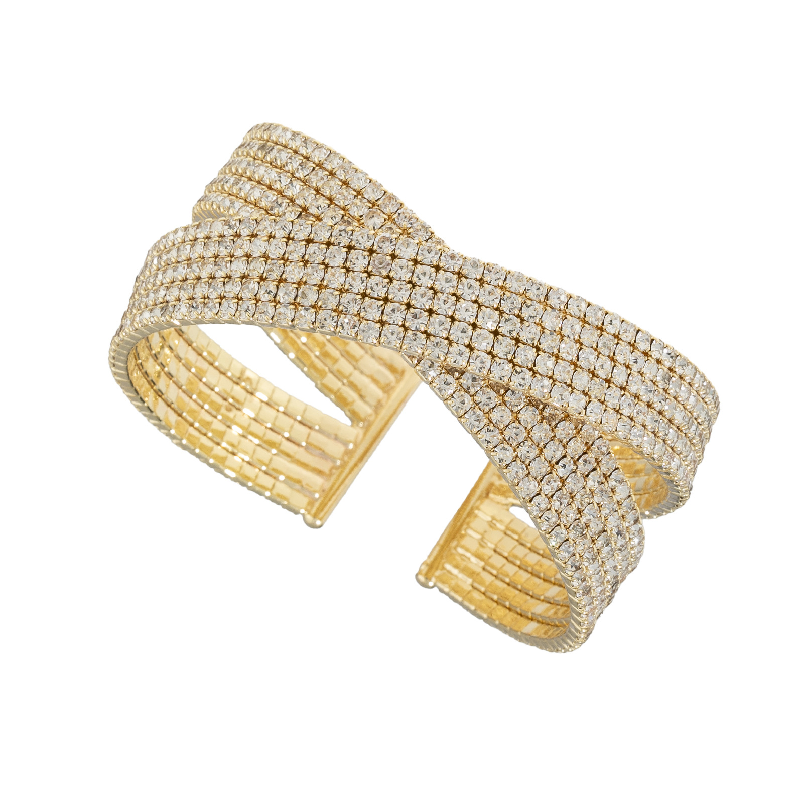 European and American cross-border fashion 8-row rhin cross bracelet, diamond-encrusted three-dimensional luxurious and exquisite elastic open bracelet, a perfect accessory for brides' wedding parties details Picture