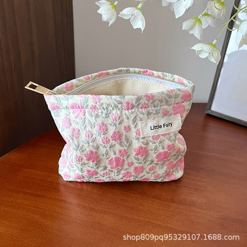 pink small floral makeup bag women's portable large capacity small travel wash liner bag skincare storage bag full figure