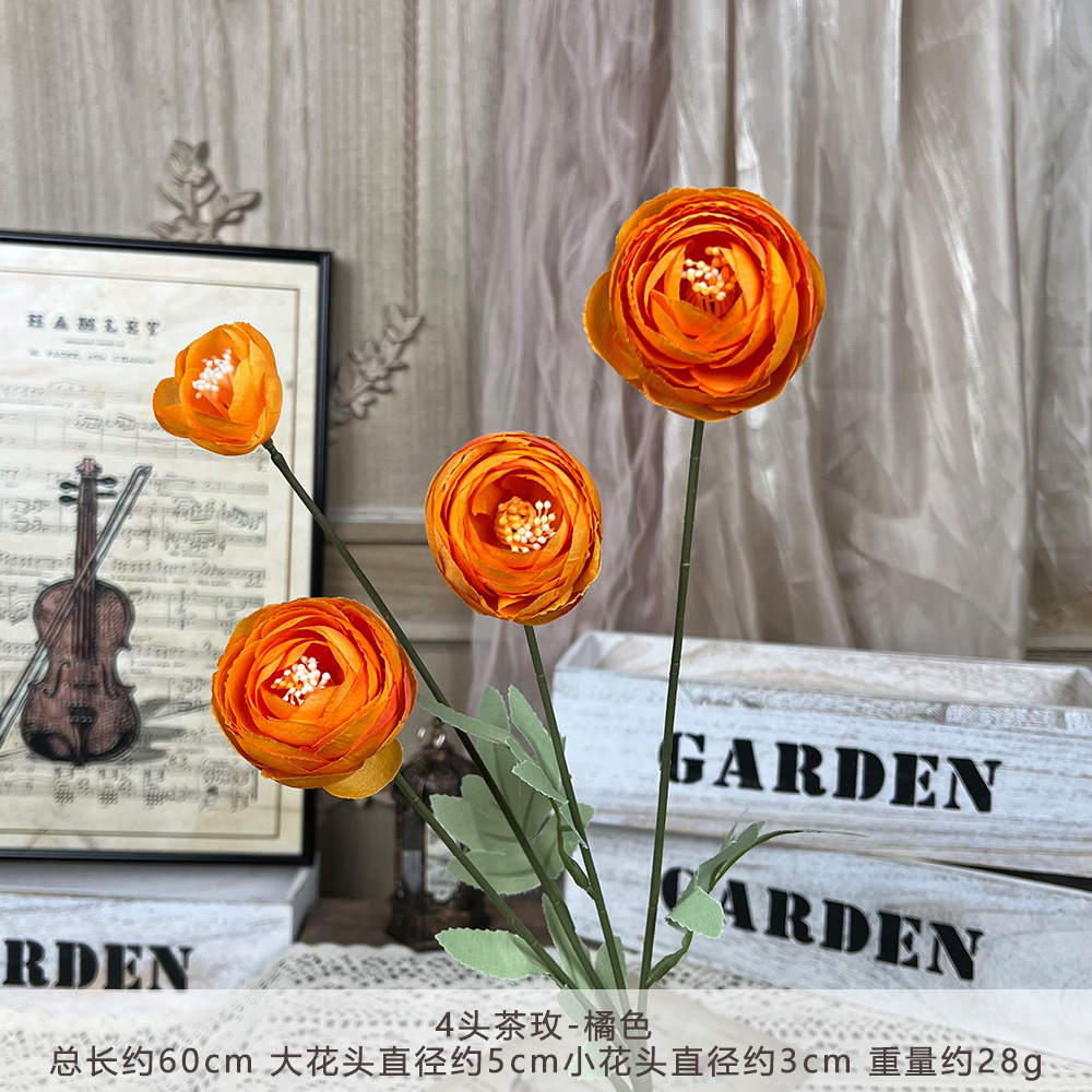 4-head tea rose artificial flower bouquet handmade flowers artificial silk flower wedding wedding celebration decoration floor arrangement details Picture