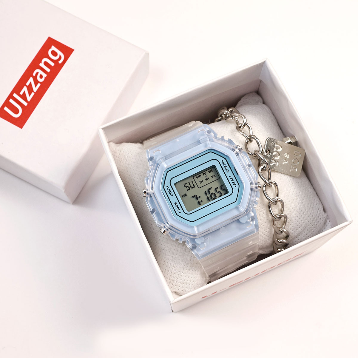 factory wholesale internet hot sports transparent small square ins electronic watch female student waterproof led watch details Picture