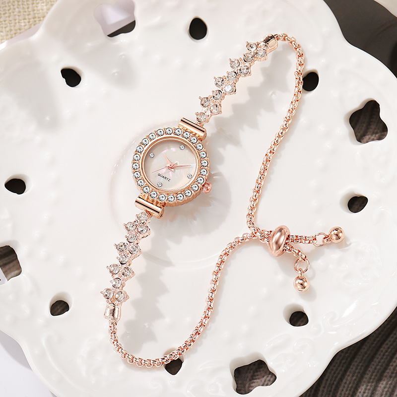 cross-border new arrival minority fashion diamond women's watch round full diamond women's student pull-out bracelet watch manufacturer details Picture