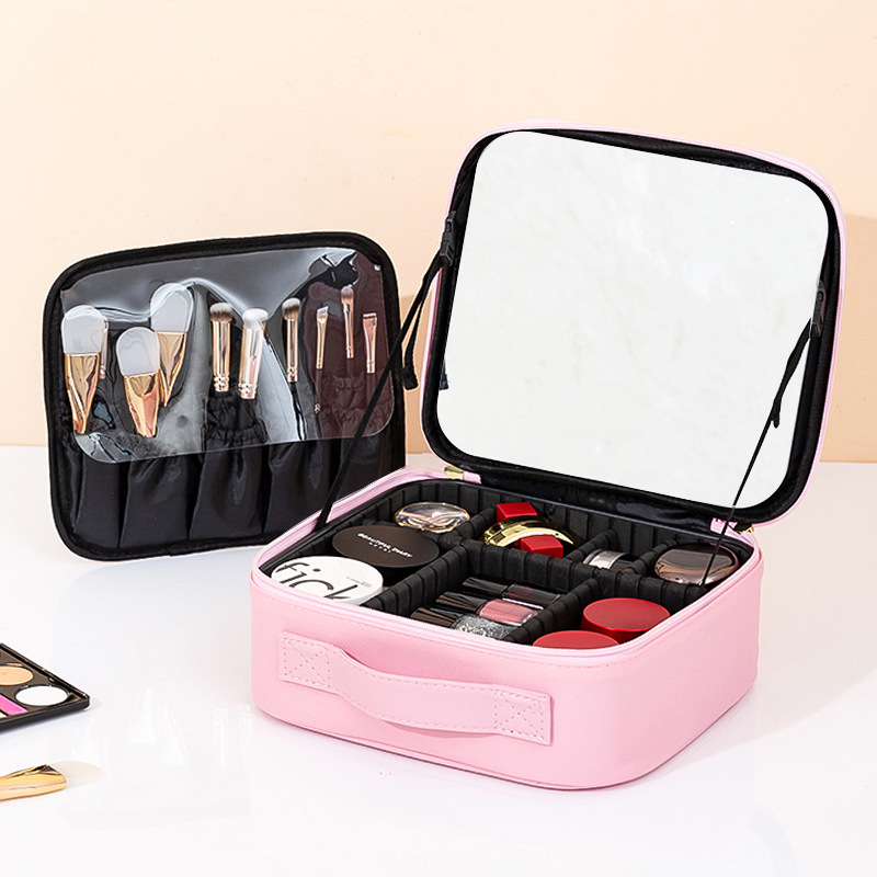 advanced led travel with mirror cosmetic bag women's portable large capacity makeup brush box portable partition beauty bag Application Scenario
