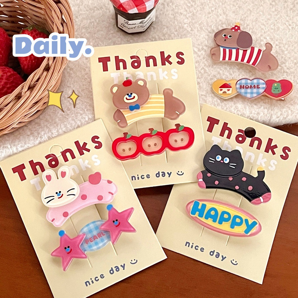 cute cartoon cute pet barrettes girl heart all-match acrylic hair accessories temperamental bangs clip cropped hair clip barrettes set wholesale Specification drawing