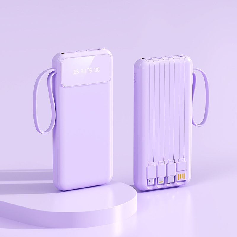 3c certified large capacity with 4-wire power bank 20000 ma fast charge digital display ultra-thin gift mobile power supply full figure