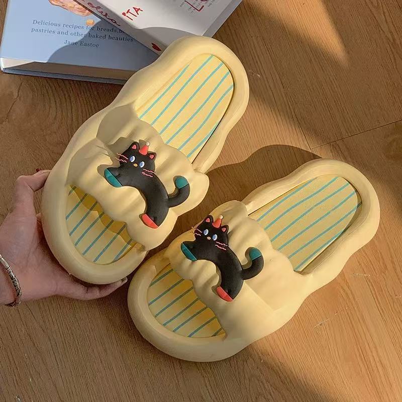slip-on slippers women's summer outdoor cartoon hot dog internet celebrity couple soft bottom home non-slip indoor slippers holiday full figure