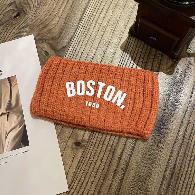 autumn and winter sports knitted hair band sweat-absorbent letter headband forehead protection thermal headgear headband female wide brim confinement headscarf details Picture