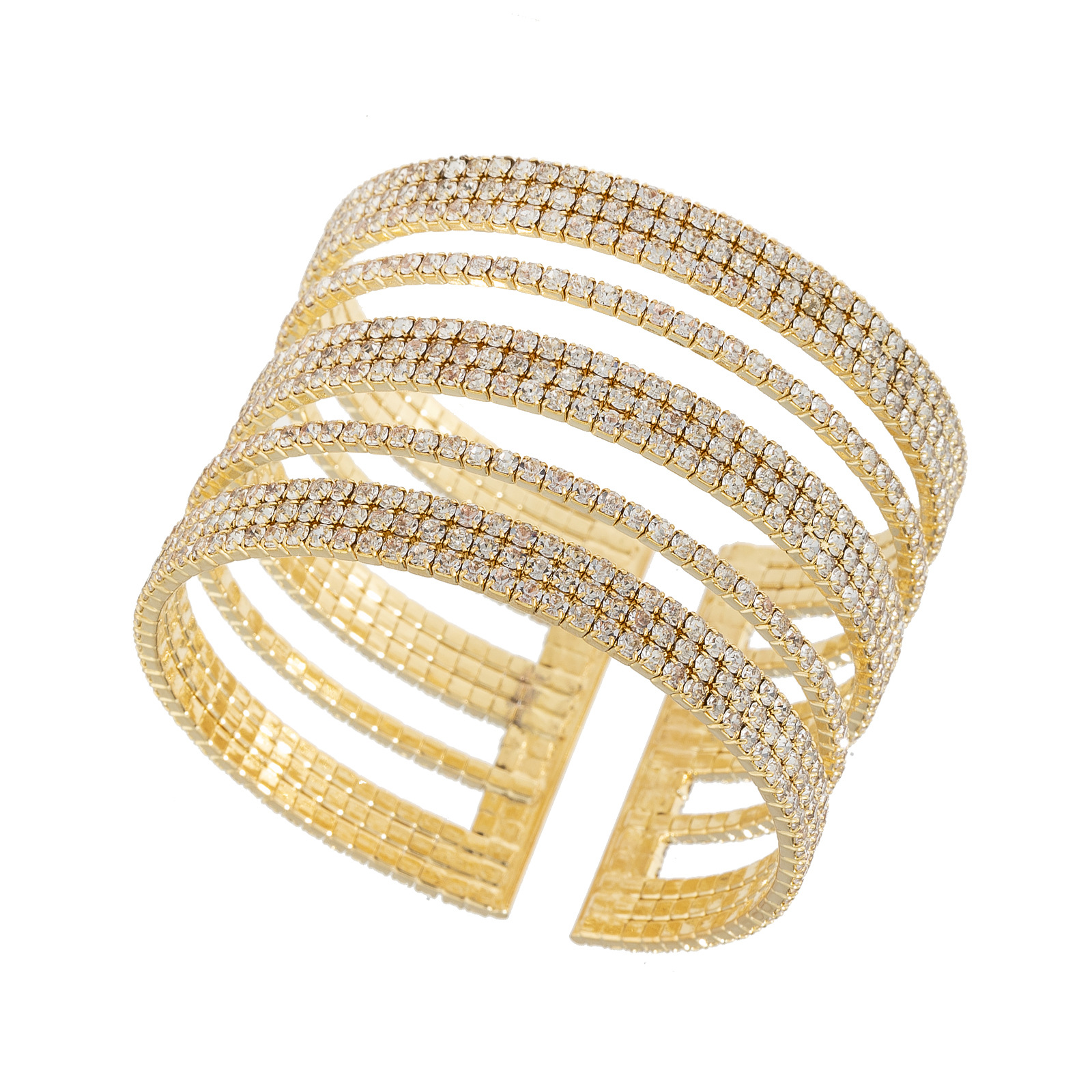Factory wholesale claw chain jewelry, cross-border multi-row rhinestone steel wire elastic bracelet, trendy and exaggerated stage performance, full diamond opening adjustable bracelet jewelry details Picture