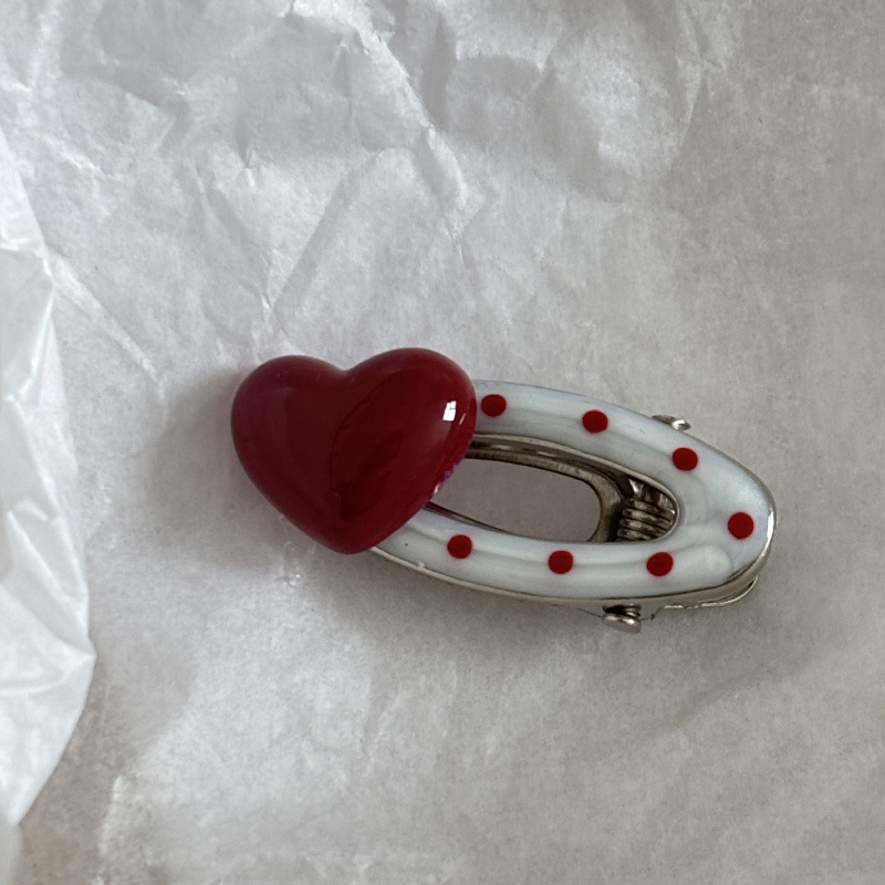 red polka dot pearl barrettes duckbill clip temperament burgundy french side clip bang clip high sense hairpin hair ornaments details Picture