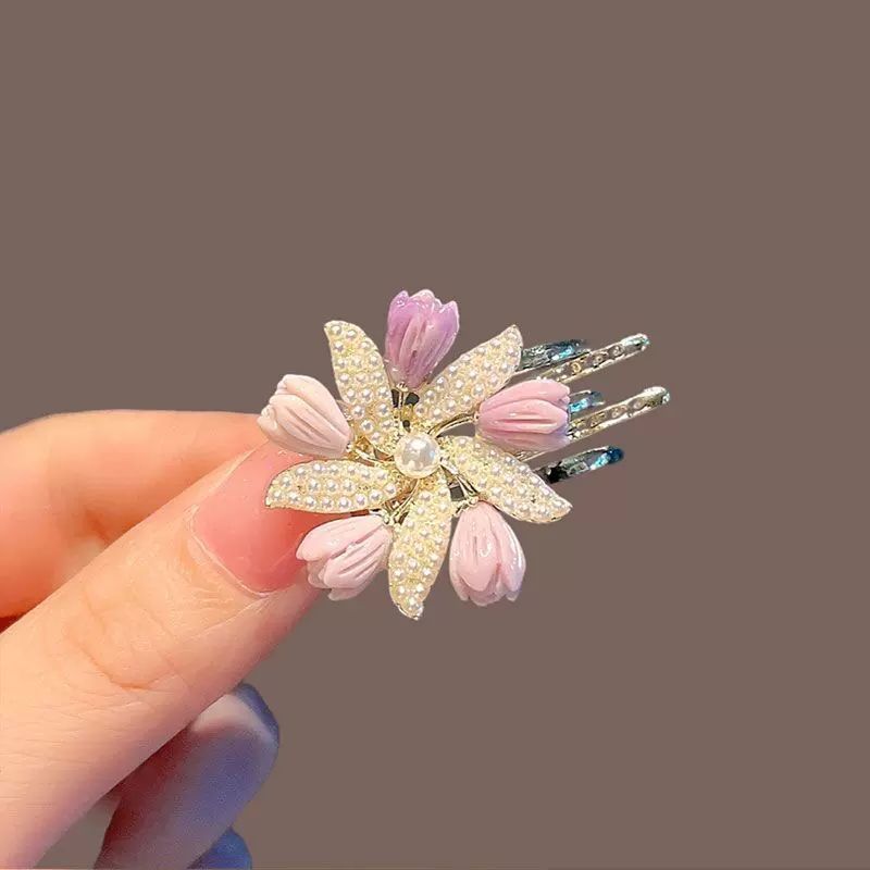 exquisite flower pearl small size side clip hairpin women's side clip bang clip broken hair mori style sweet new duckbill clip Specification drawing