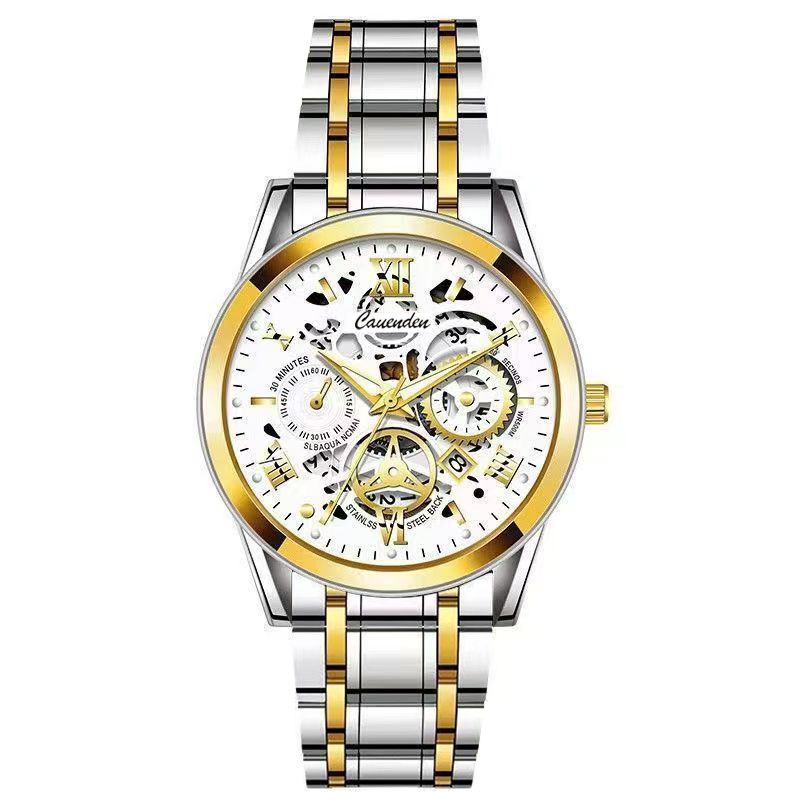chennuo one piece dropshipping waterproof luminous hollow men's watch steel band quartz watch live foreign trade popular style watch Specification drawing