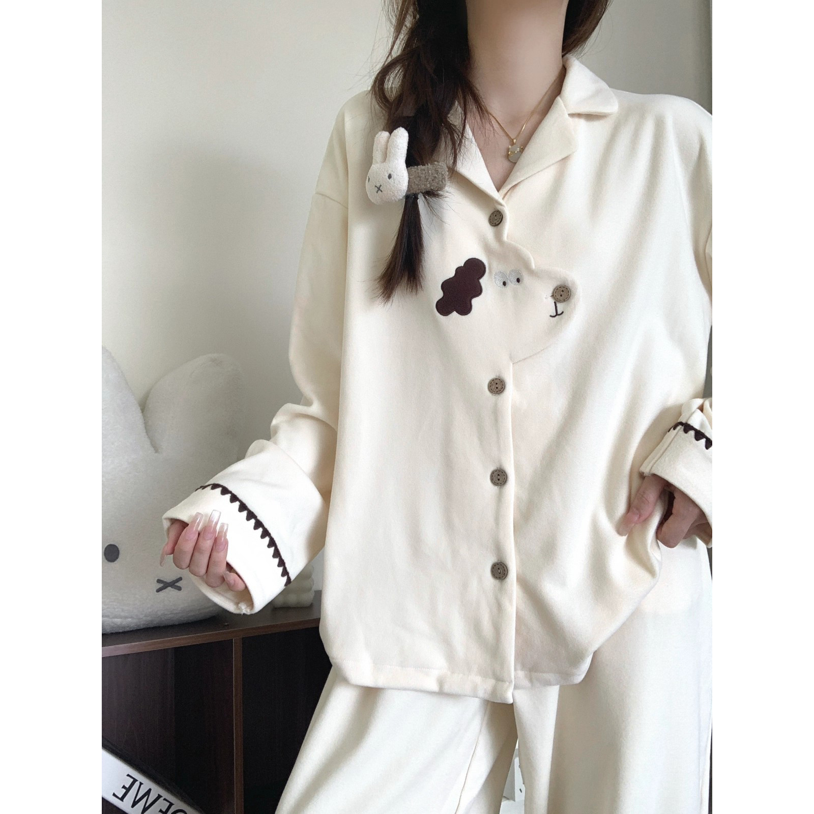 de velvet pajamas women's autumn and winter thickened warm suit cartoon cute loungewear winter can be worn outside cross-border wholesale Specification drawing