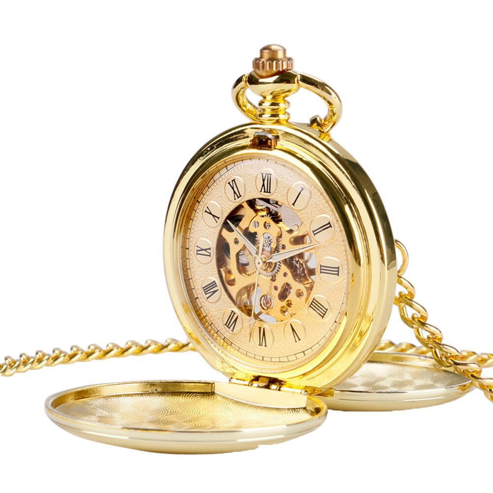 metal white polished double open cover mechanical pocket watch retro glossy student gift commemorative pocket watch full figure