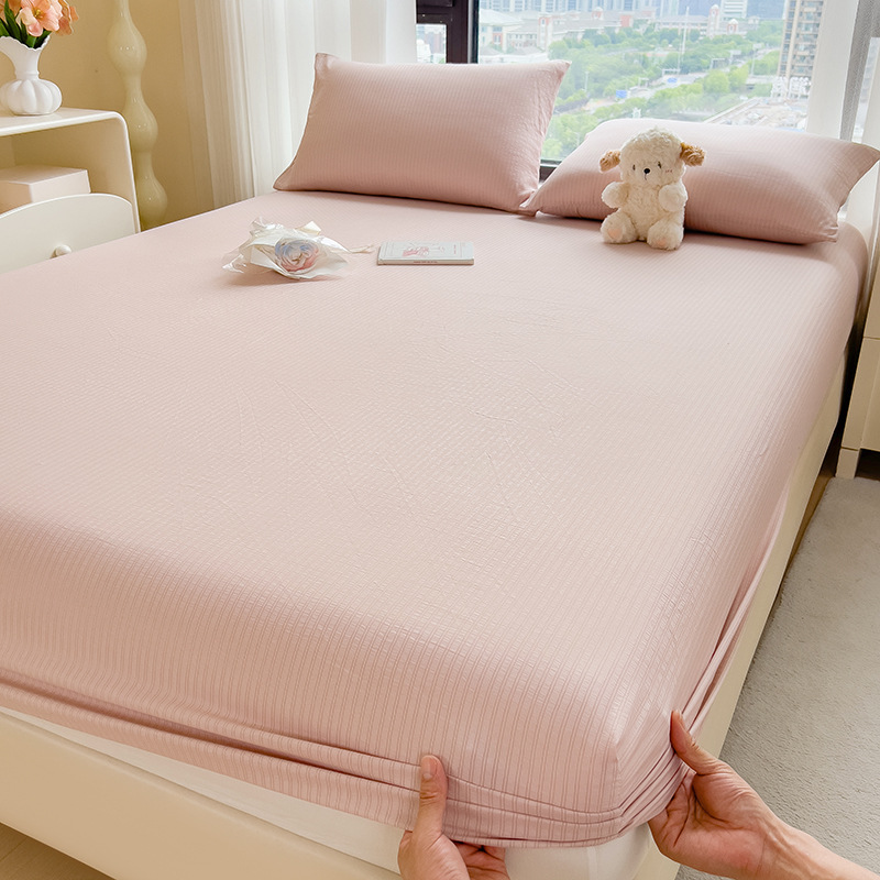 bed sheet fitted sheet all-inclusive bedspread mattress cover pure color washed cotton summer skin-friendly bedspread student three-piece set Application Scenario