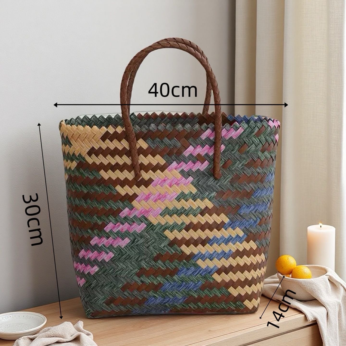 rattan-like handbag straw woven bag bamboo handle bag retro handmade woven bag fashion all-match portable shoulder bag Application Scenario