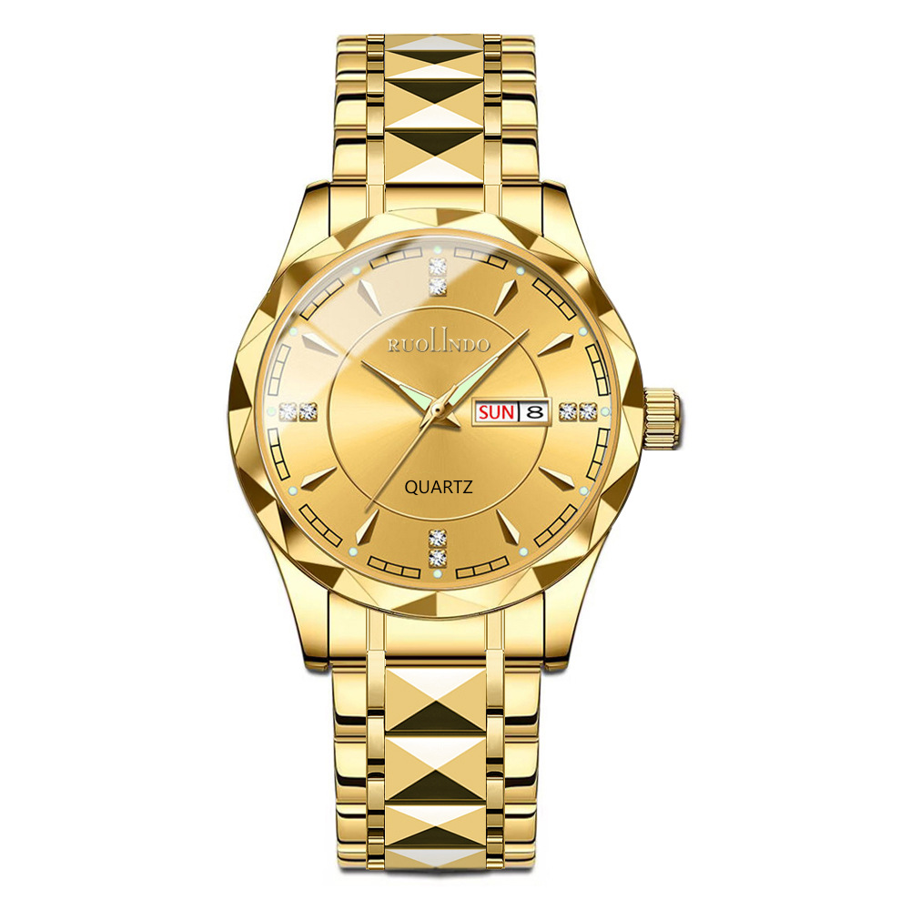 new arrival hot sale luminous waterproof watch men's high-grade wholesale double calendar simple steel belt quartz men's watch Specification drawing