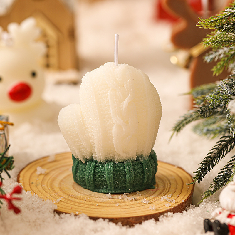 cute christmas knitting wool gloves aromatherapy candle christmas eve christmas festival gift decoration simulation photo gift details Picture