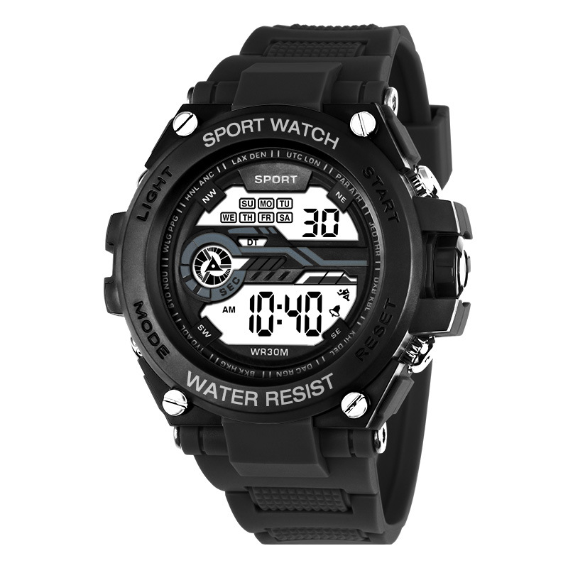 new fashion men's junior high school student electronic watch multi-function trend sports luminous timing led watch full figure