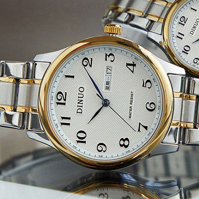 dinuo new watch wholesale steel band dinuo men's and women's watch double calendar digital quartz couple's watch 8015 Item Picture