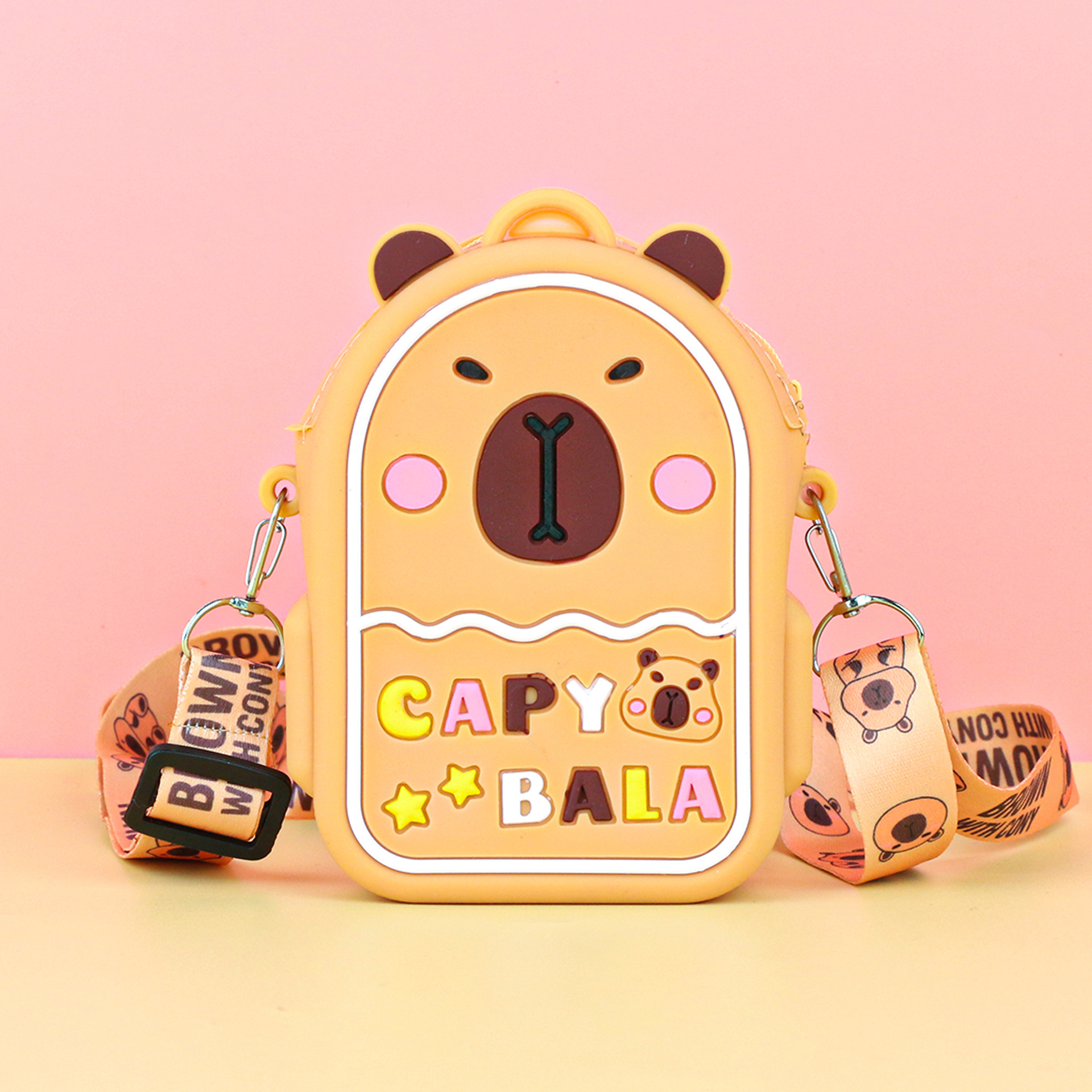 capabala silicone kid's messenger bag little girl small bag wallet cute capybara student phone bag Item Picture