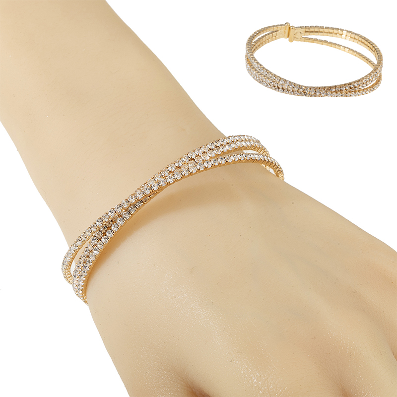 Aliexpress's best-selling new product, the cross-border three-layer crossed steel wire elastic open bracelet, is a light luxury and fashionable jewelry with full diamonds that shines brightly and is suitable for wholesale full figure