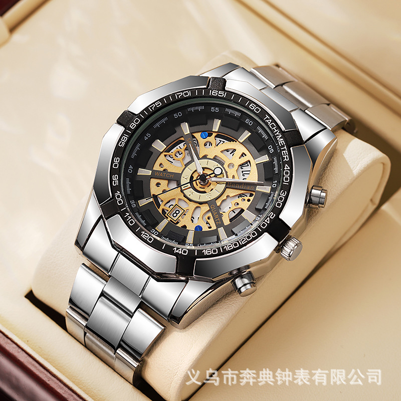 foreign trade hot sale xiyin temu men's fashion electroplated tungsten steel casual automatic imitation mechanical watch wholesale details Picture