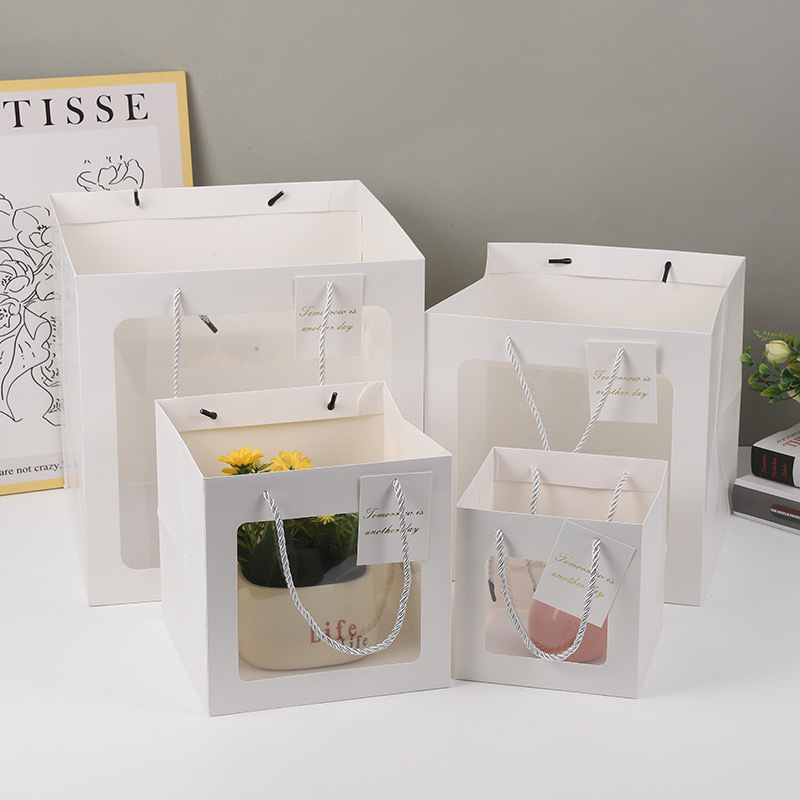internet celebrity square flower handbag korean bouquet gift bag valentine's day bouquet window paper bag details Picture