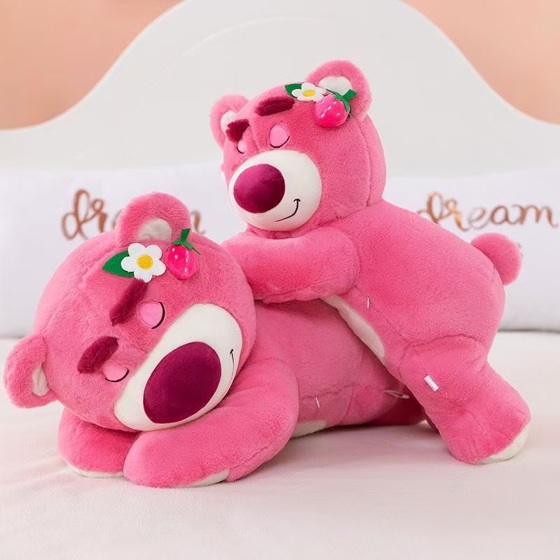 cute lying strawberry bear plush doll cute cartoon bebear sleeping doll large pillow holiday gift details Picture