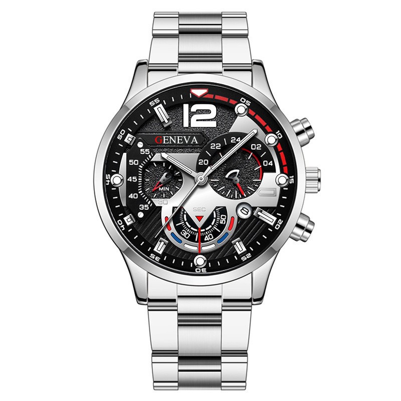 cross-border hot selling popular men's steel belt calendar quartz watch men's sports luminous pointer quartz watch men's watch full figure