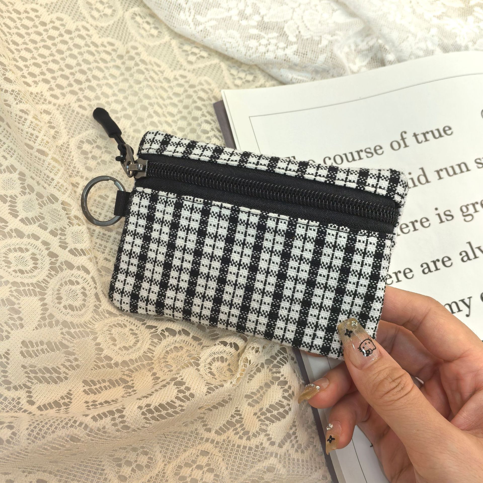 new simple plaid canvas coin purse Specification drawing