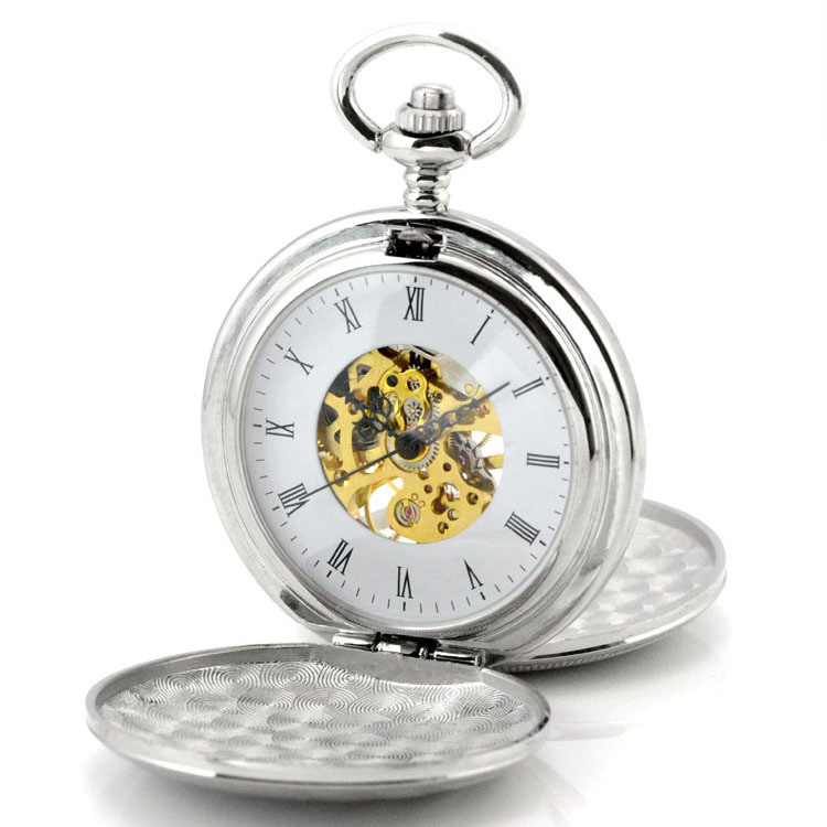 metal white polished double open cover mechanical pocket watch retro glossy student gift commemorative pocket watch Application Scenario