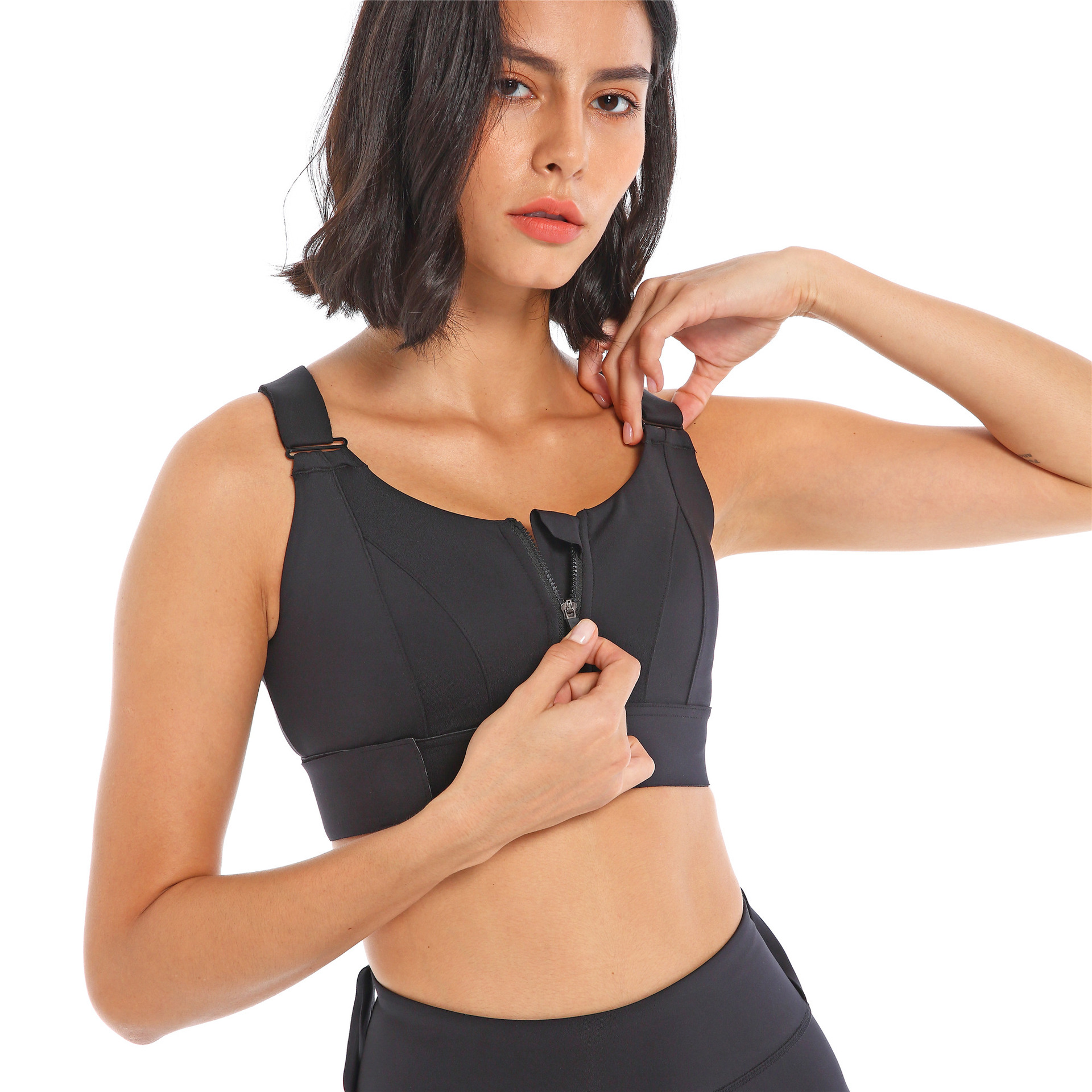 shefit velcro free adjustment sports bra plus size zipper vest-style fitness high-strength shockproof underwear Item Picture