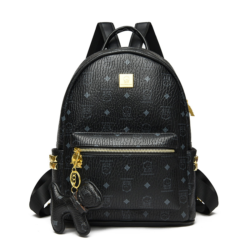 fashion brand m bear studded backpack korean style fashionable style printed rhombus plaid backpack women's bag with pendant high quality leather schoolbag Application Scenario
