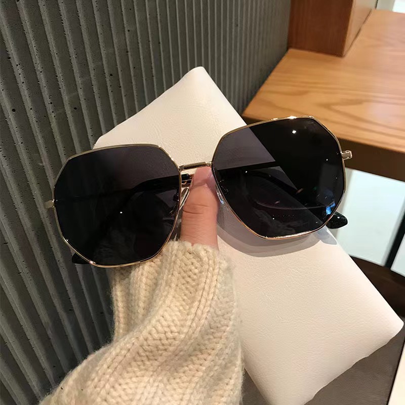 new korean style fashion large rim sunglasses men personality polygon metal sunglasses women driving and fishing sun-shade glasses details Picture