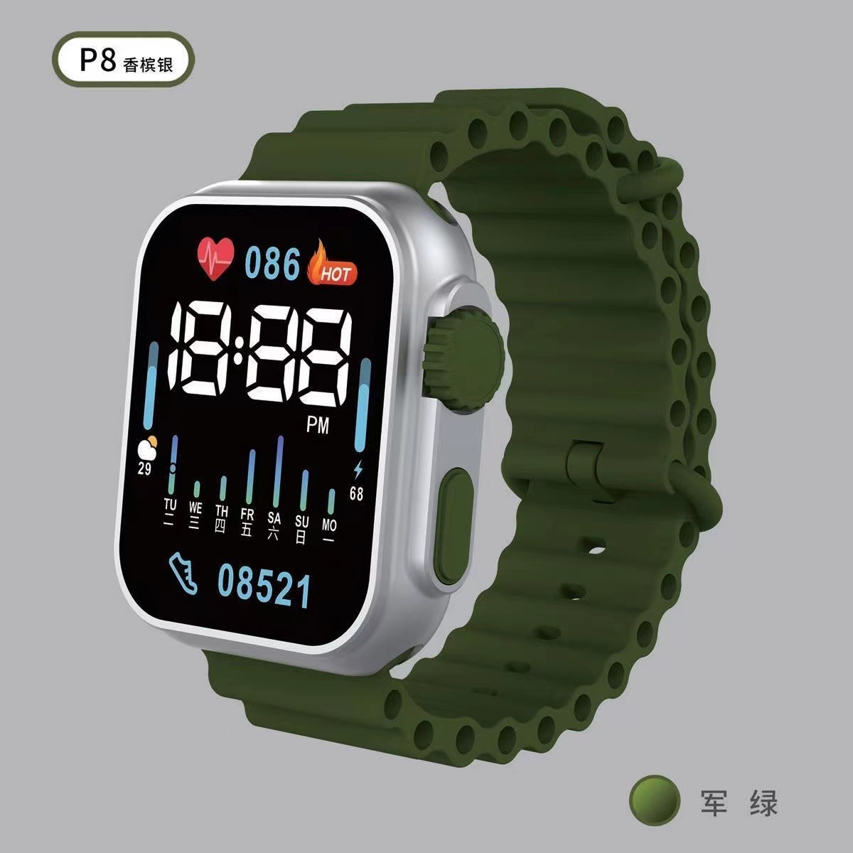 new popular led watch men's and women's weekly large dial simple fashion junior high school couple elementary school student electronic watch details Picture