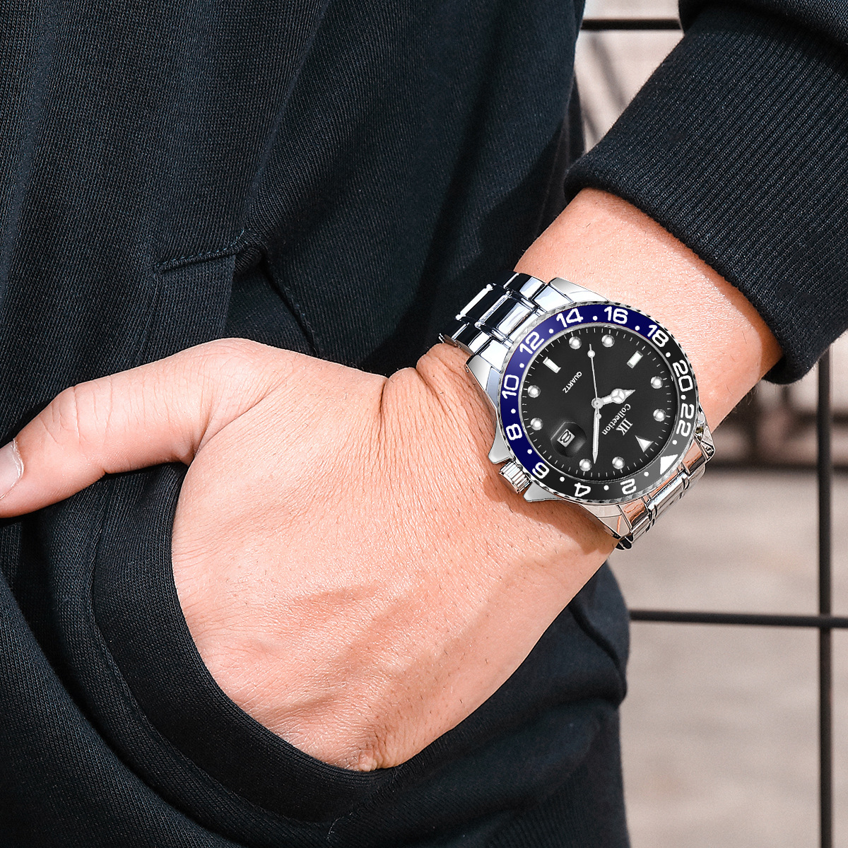iik brand luxury watch wholesale cross-border foreign trade quartz watch calendar waterproof men's steel strap watch gb861c details Picture