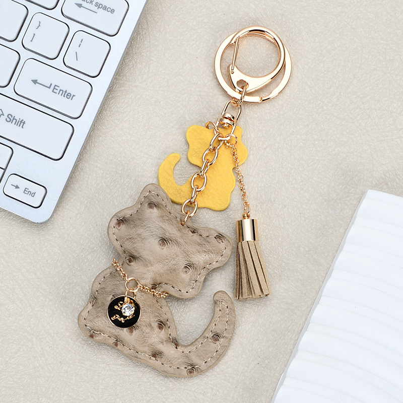 key chain creative color pendant kitten cartoon pendant bag pendant leather lucky  car key gift details Picture