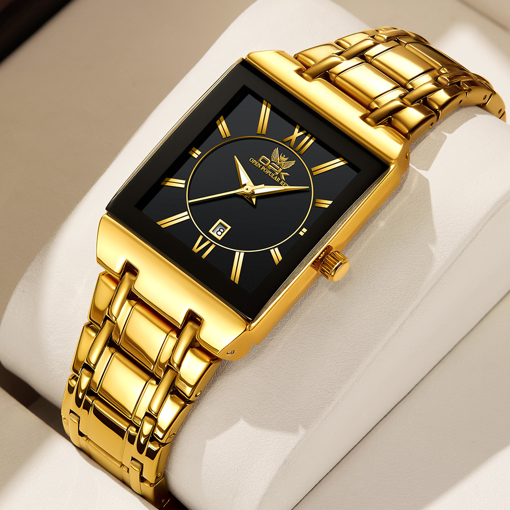 foreign trade cross-border hot square men's steel belt watch business calendar quartz waterproof wrist watch one piece dropshipping Specification drawing