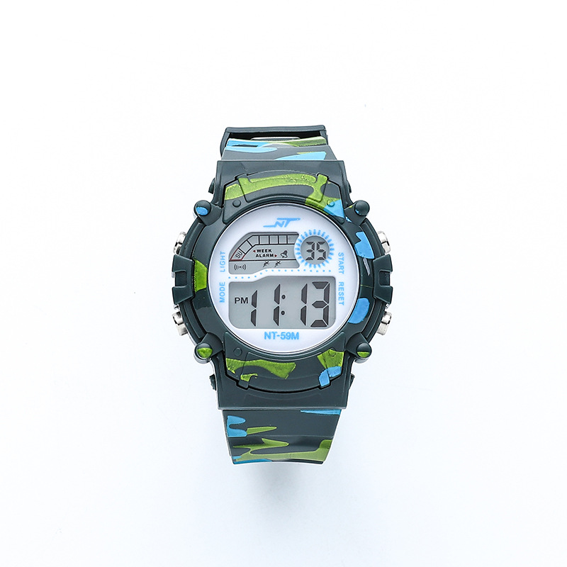 colorful led electronic watch children's outdoor mountaineering sports cross-border foreign trade camouflage luminous large dial student details Picture