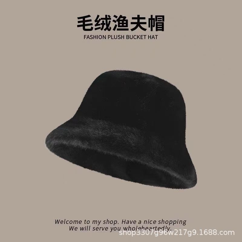 plush fisherman hat women's autumn and winter warm and simple fashion plush fisherman hat thickened big head circumference makes face look smaller details Picture