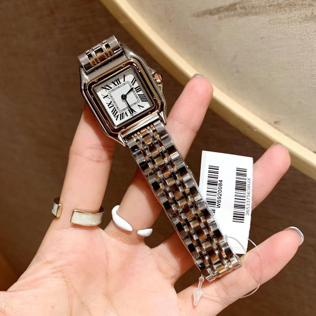 classic cheetah series solid steel strap women's watch live popular small square watch versatile simple quartz watch details Picture