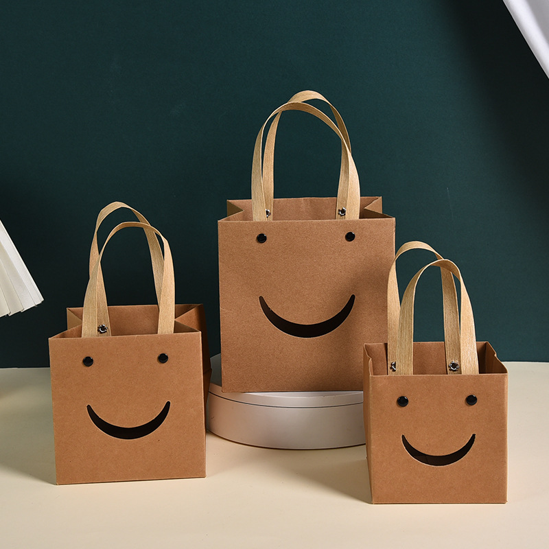 creative smiling face gift bag window rivet kraft paper portable paper bag cake flowers square bottom hand bag gift packaging Item Picture