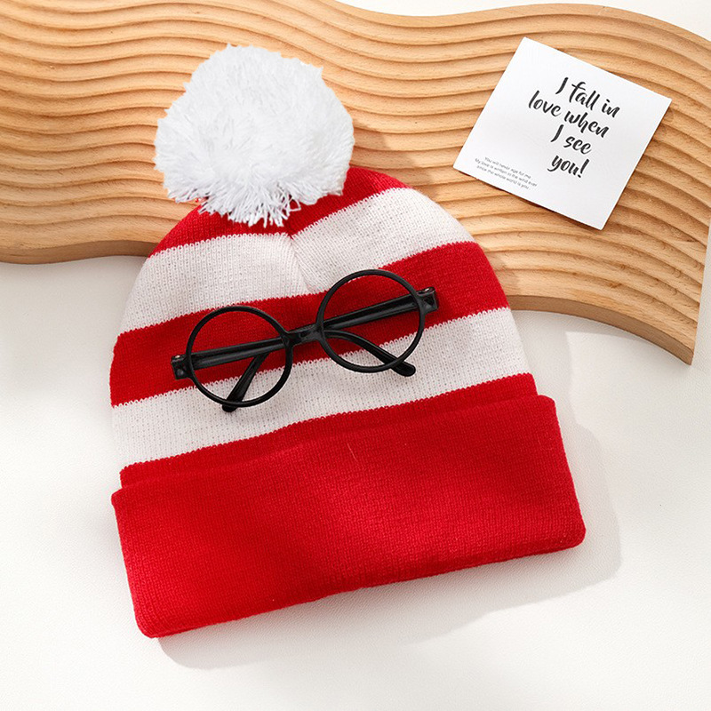 cross-border wool christmas hat knitted hat red and white christmas hat fur ball knitted hat knitted hat red and white hat halloween hat in stock Item Picture
