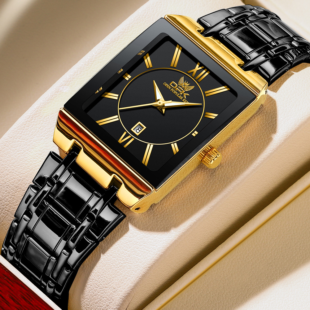foreign trade cross-border hot square men's steel belt watch business calendar quartz waterproof wrist watch one piece dropshipping Application Scenario