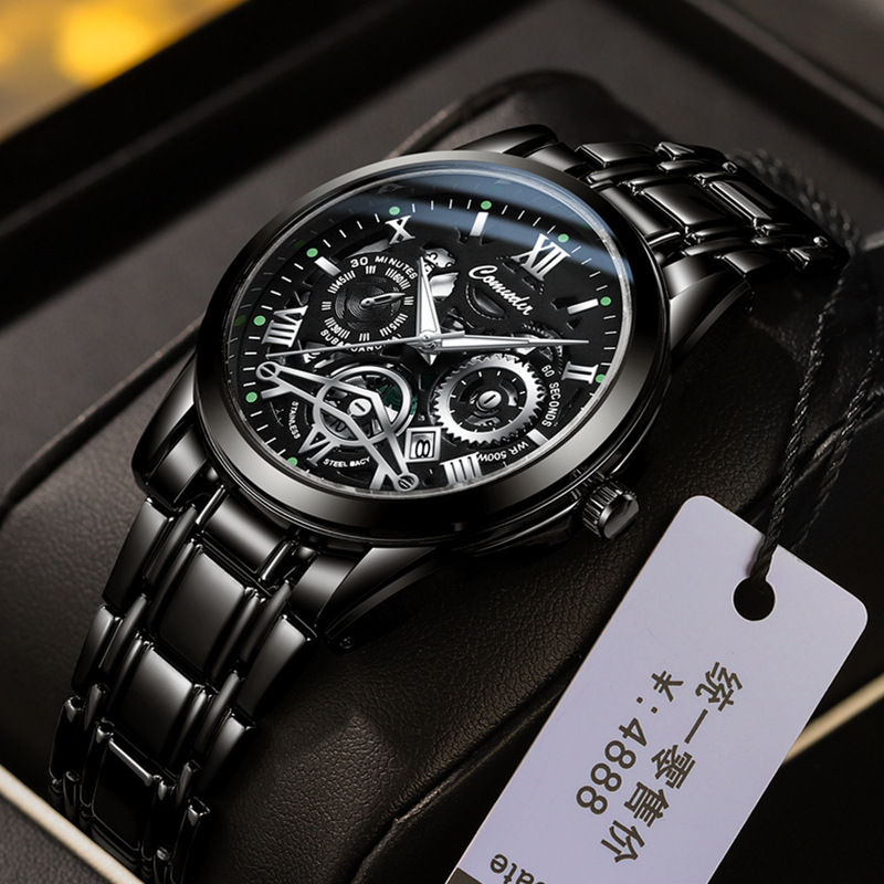 cross-border foreign trade hollow men's watch men's waterproof luminous calendar aliexpress dried shrimp tiktok kuaishou one piece dropshipping Specification drawing