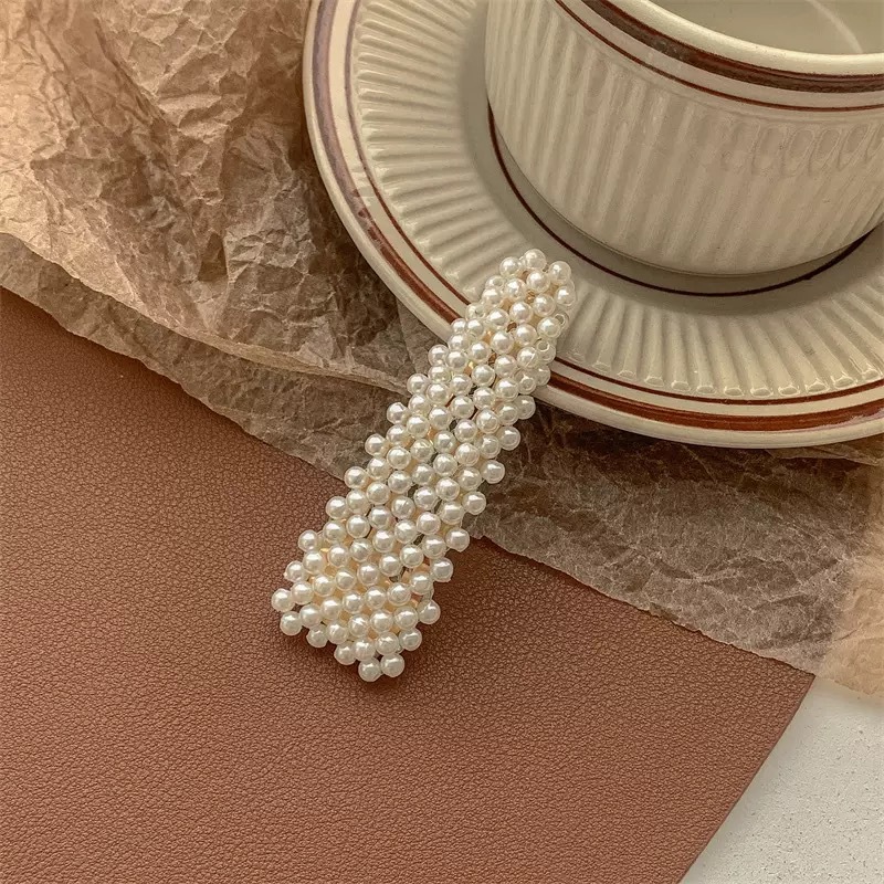 internet celebrity korean simple pearl bb clip handmade word clip bow hair clip women's side clip headdress barrettes wholesale Specification drawing