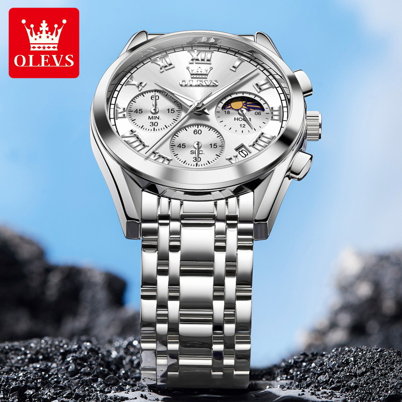 olevs brand watch multi-functional single calendar sports timing quartz watch waterproof luminous men's watch men's watch details Picture