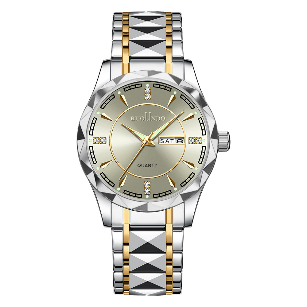 new arrival hot sale luminous waterproof watch men's high-grade wholesale double calendar simple steel belt quartz men's watch details Picture