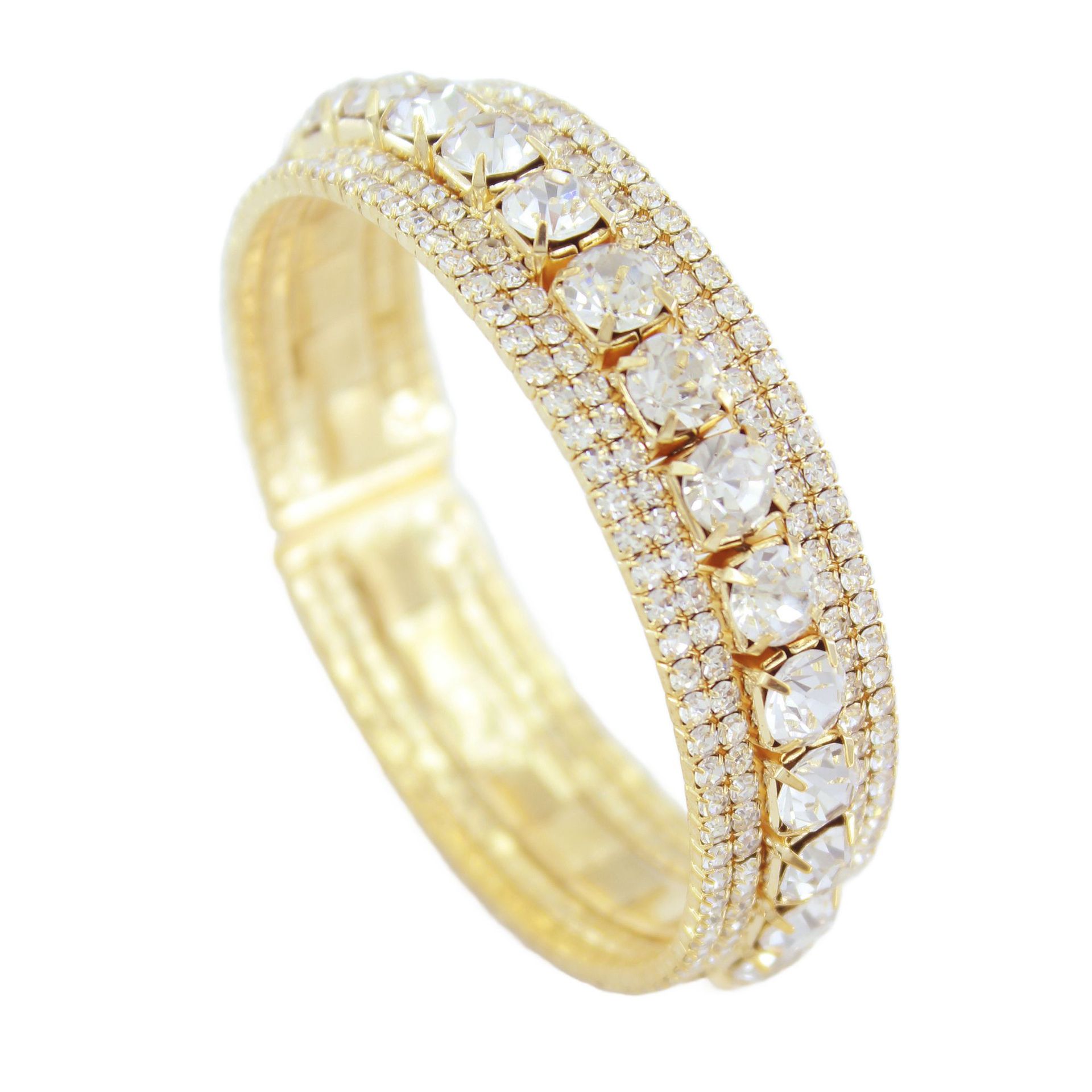 Wholesale of cross-border European and American popular retro open bracelet with dazzling diamonds, 4-row rhinestone claw chain bracelet, exaggerated elasticity and personalized jewelry details Picture
